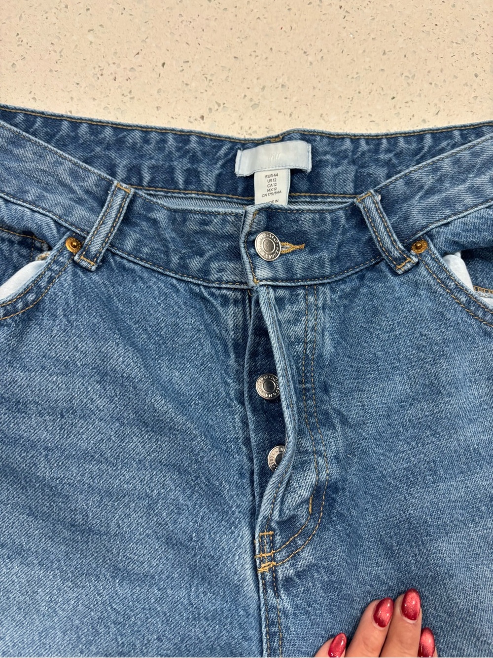 H&M Light Blue High-Rise Button-Fly Wide leg jeans Size 12  Rigid no stretch
